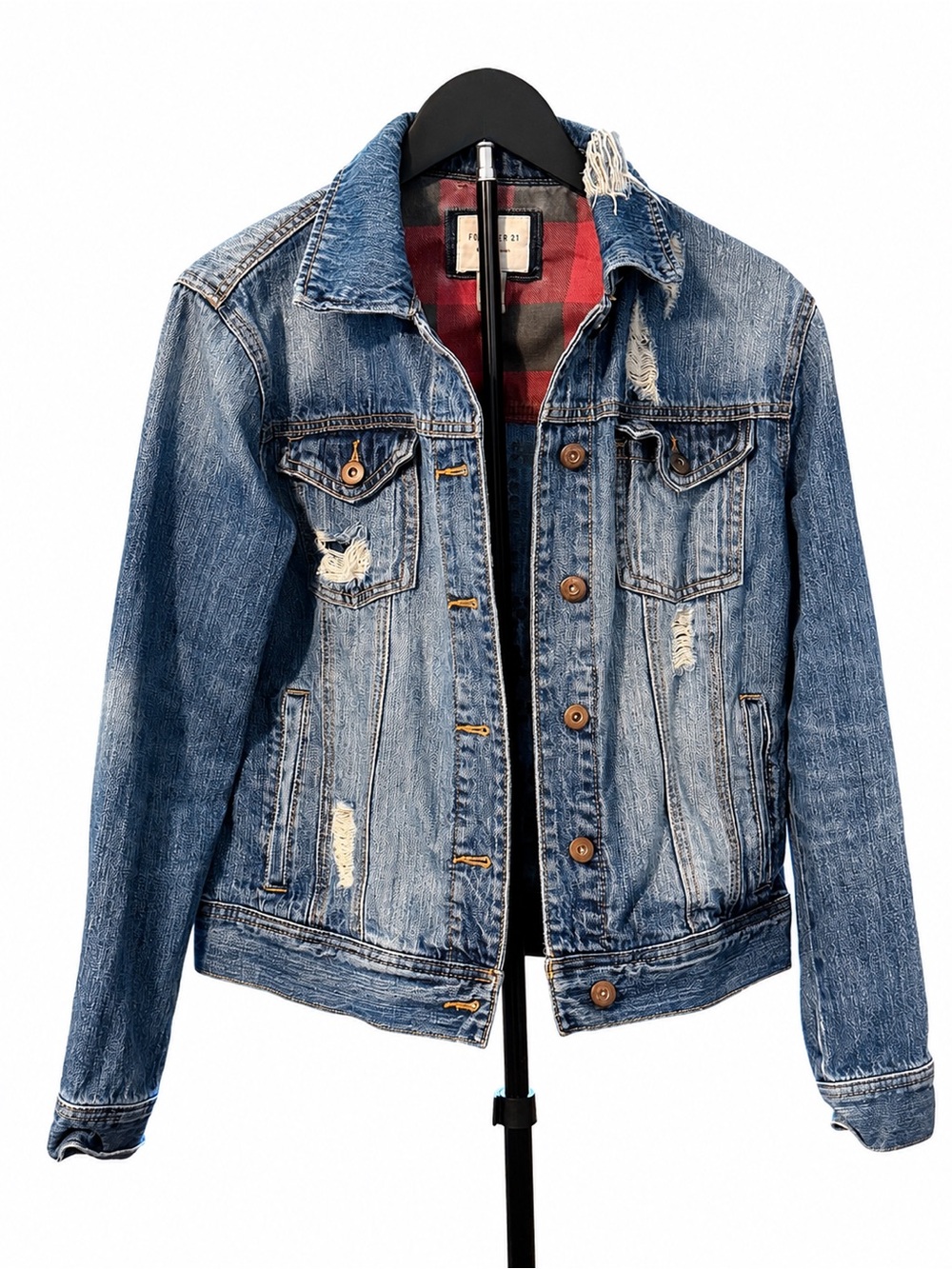 Forever 21 Premium Denim Studded “IT’S SO COOL” Distressed Jacket | Size Small